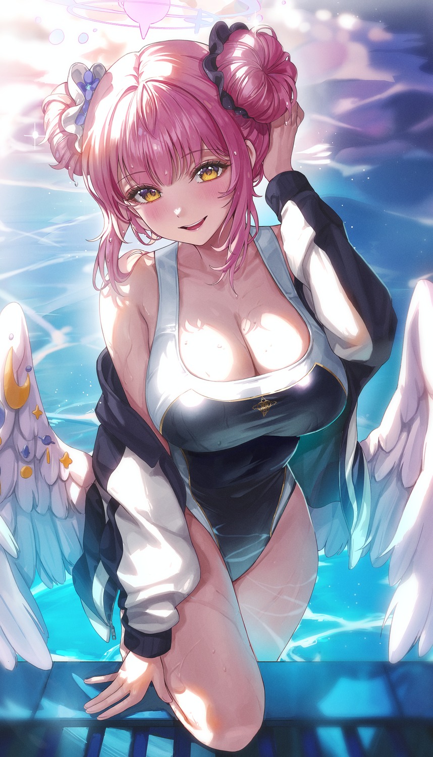 angel, blue_archive, gym_uniform, misono_mika, ryu_o, swimsuits, wet, wings
