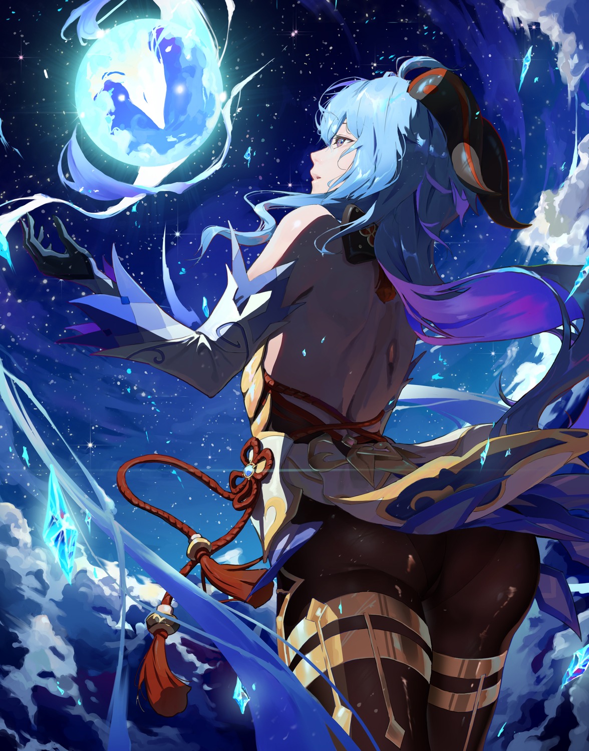 asian_clothes, ass, ganyu, genshin_impact, horns, jhigf, no_bra