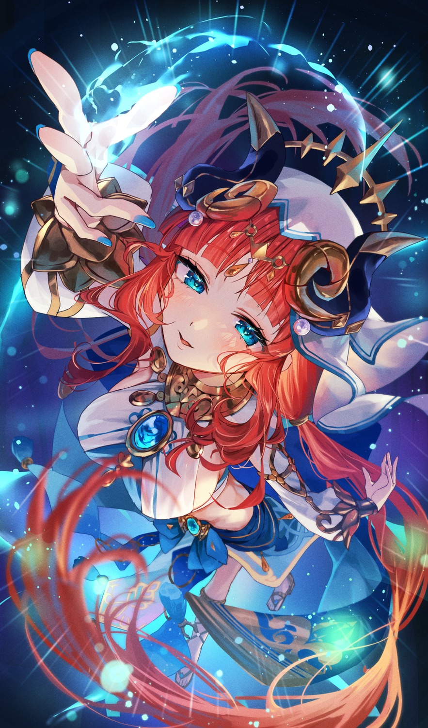 genshin_impact, horns, misekiss, nilou, no_bra
