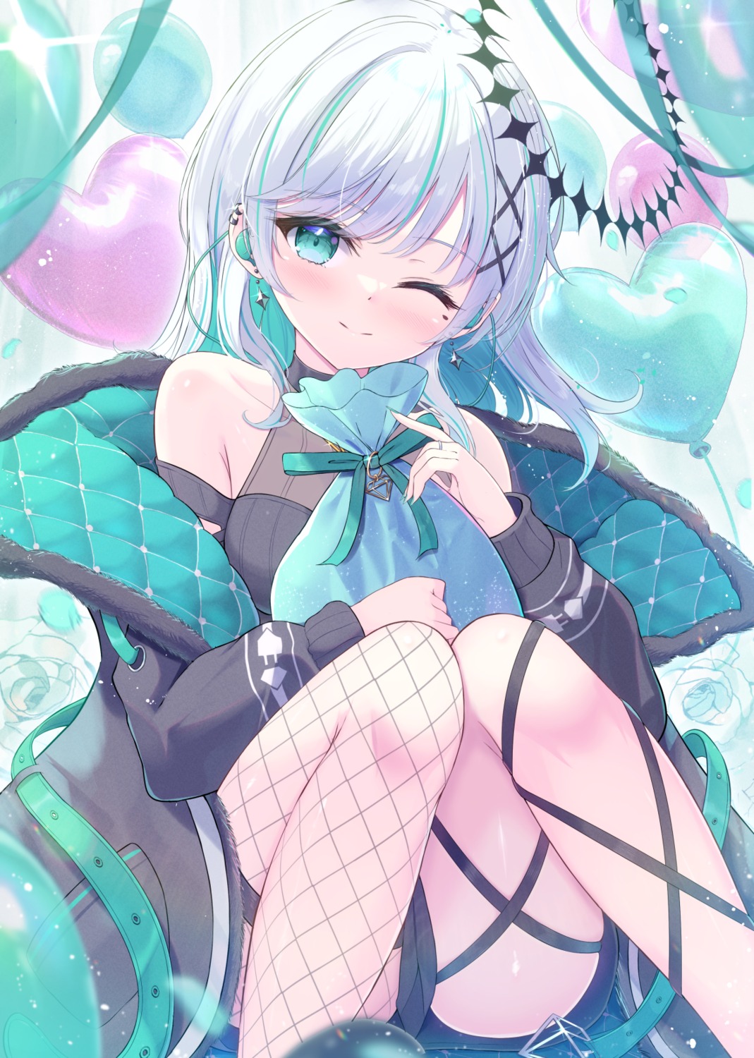 angel, fishnets, garter, indie_virtual_youtuber, mikaze_maruto, puchiko_(vtuber), thighhighs