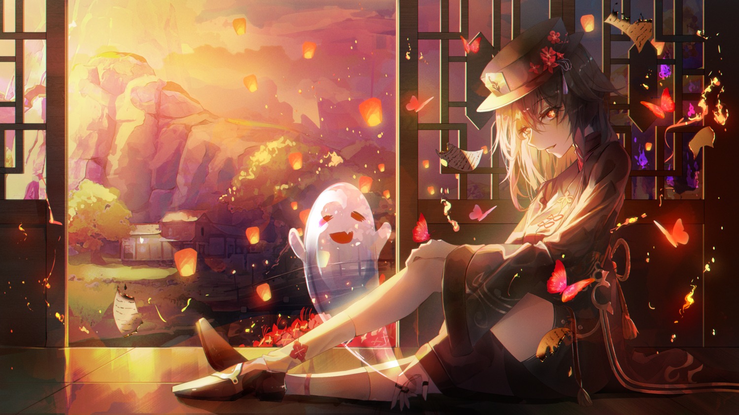 asian_clothes, genshin_impact, hu_tao, turbulence, wallpaper