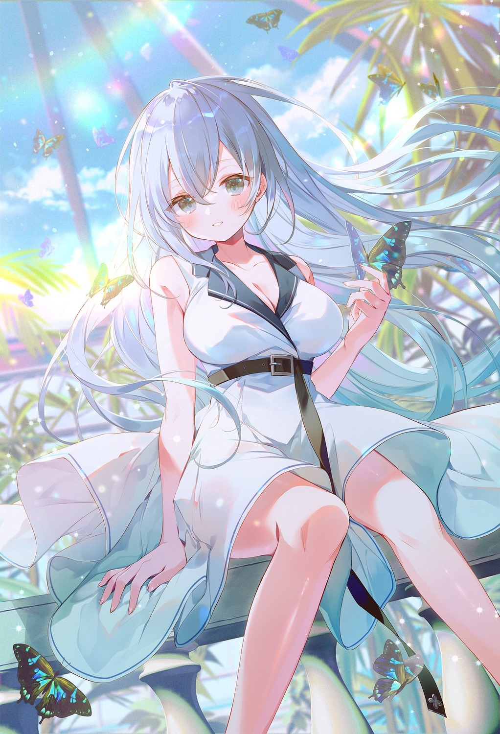 cleavage, dress, emori_miku, emori_miku_project, nimoshi, skirt_lift, summer_dress