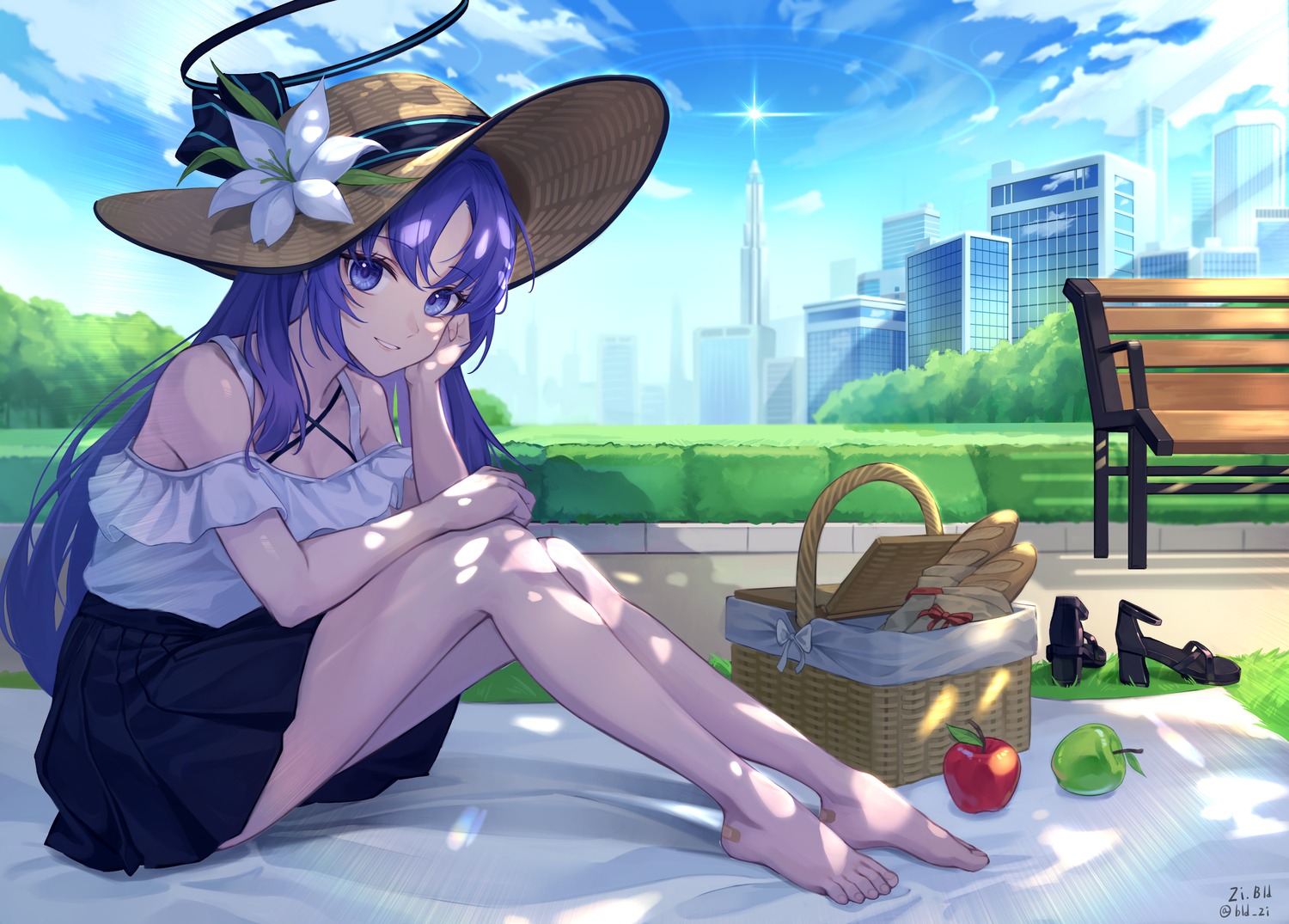 bandaid, bld_zi, blue_archive, feet, halo, hayase_yuuka, heels