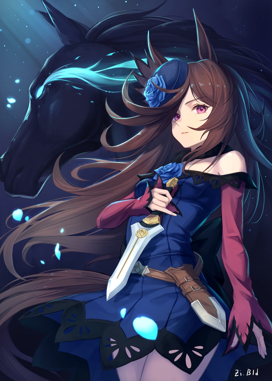 animal_ears, bld_zi, dress, rice_shower, rice_shower_(umamusume), tail, uma_musume_pretty_derby, weapon