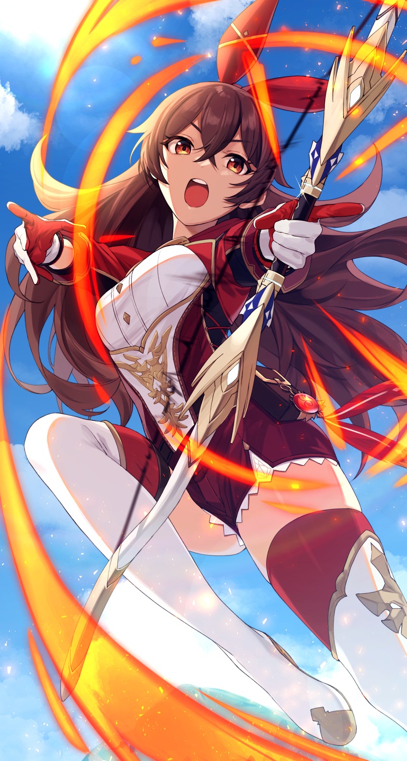 amber_(genshin_impact), genshin_impact, onimoti, thighhighs, weapon