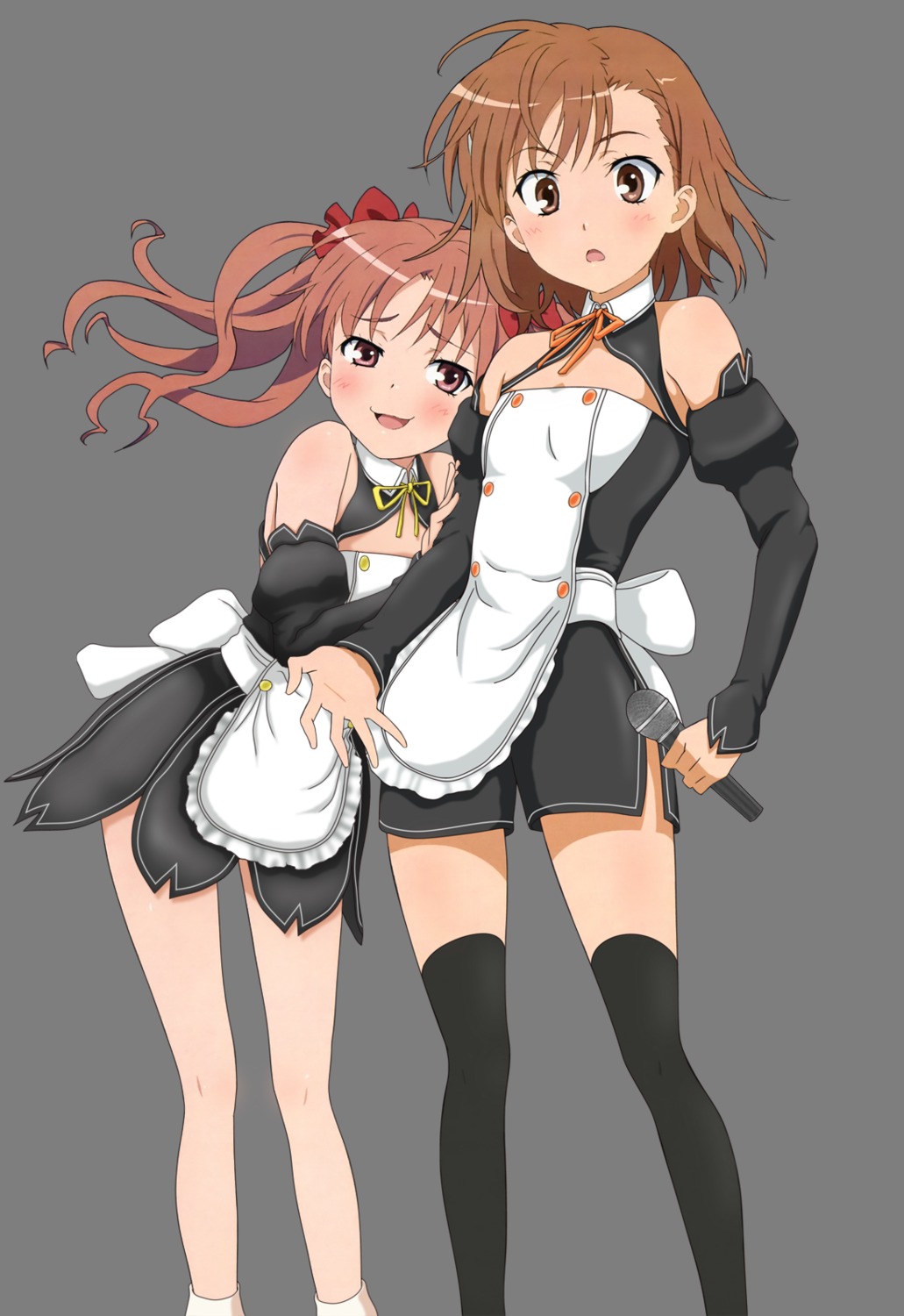 cosplay, dream_c_club, katou_hatsue, maid, misaka_mikoto, photoshop, shirai_kuroko, thighhighs, toaru_kagaku_no_railgun, toaru_majutsu_no_index, transparent_png, waitress, yuri