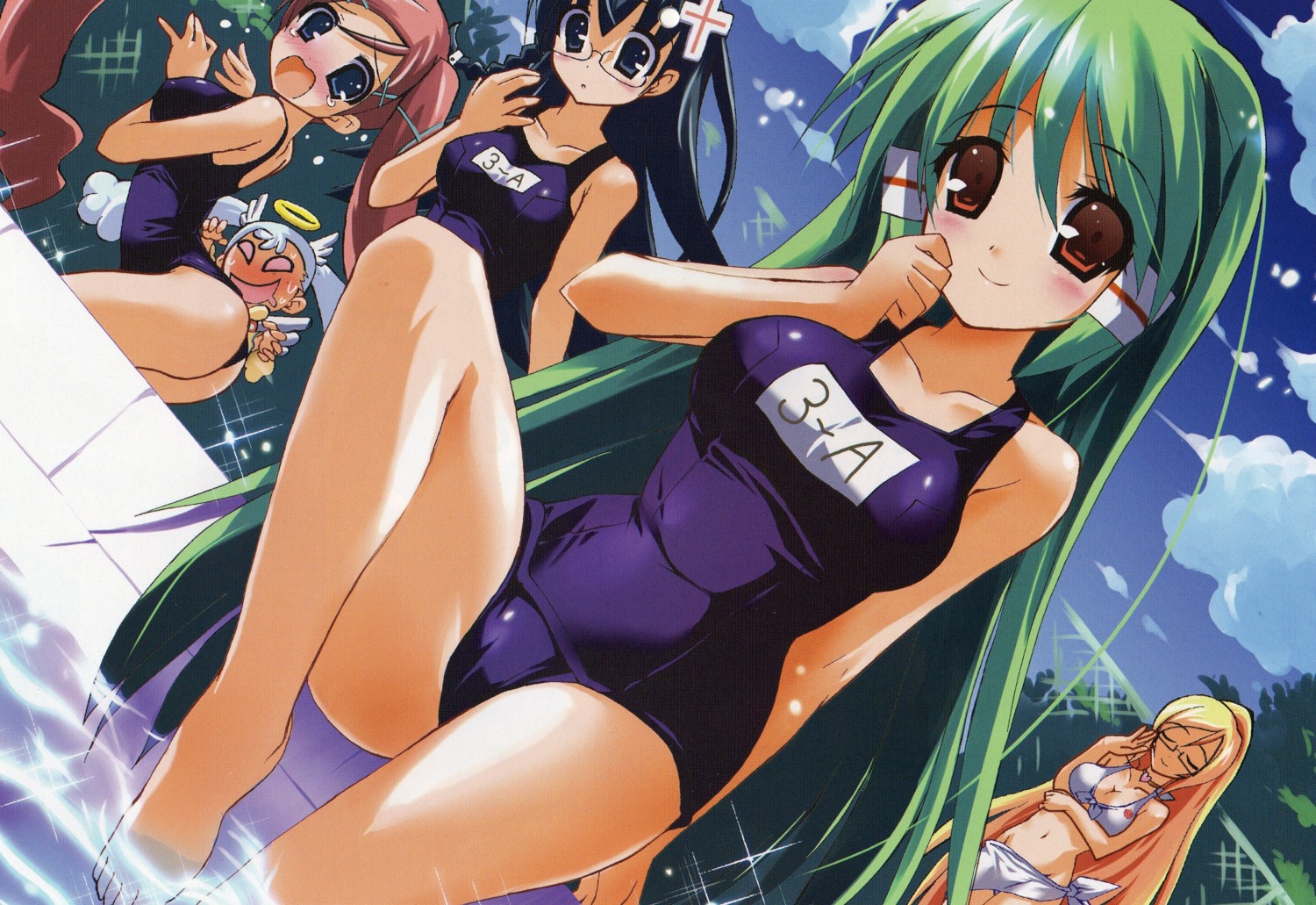 abe_maria, akai_maho, angel, bikini, doki_doki_majo_shinpan, lulu_(doki_doki_majo_shinpan), megane, midoh_ayame, school_swimsuit, seiya_eve, swimsuits