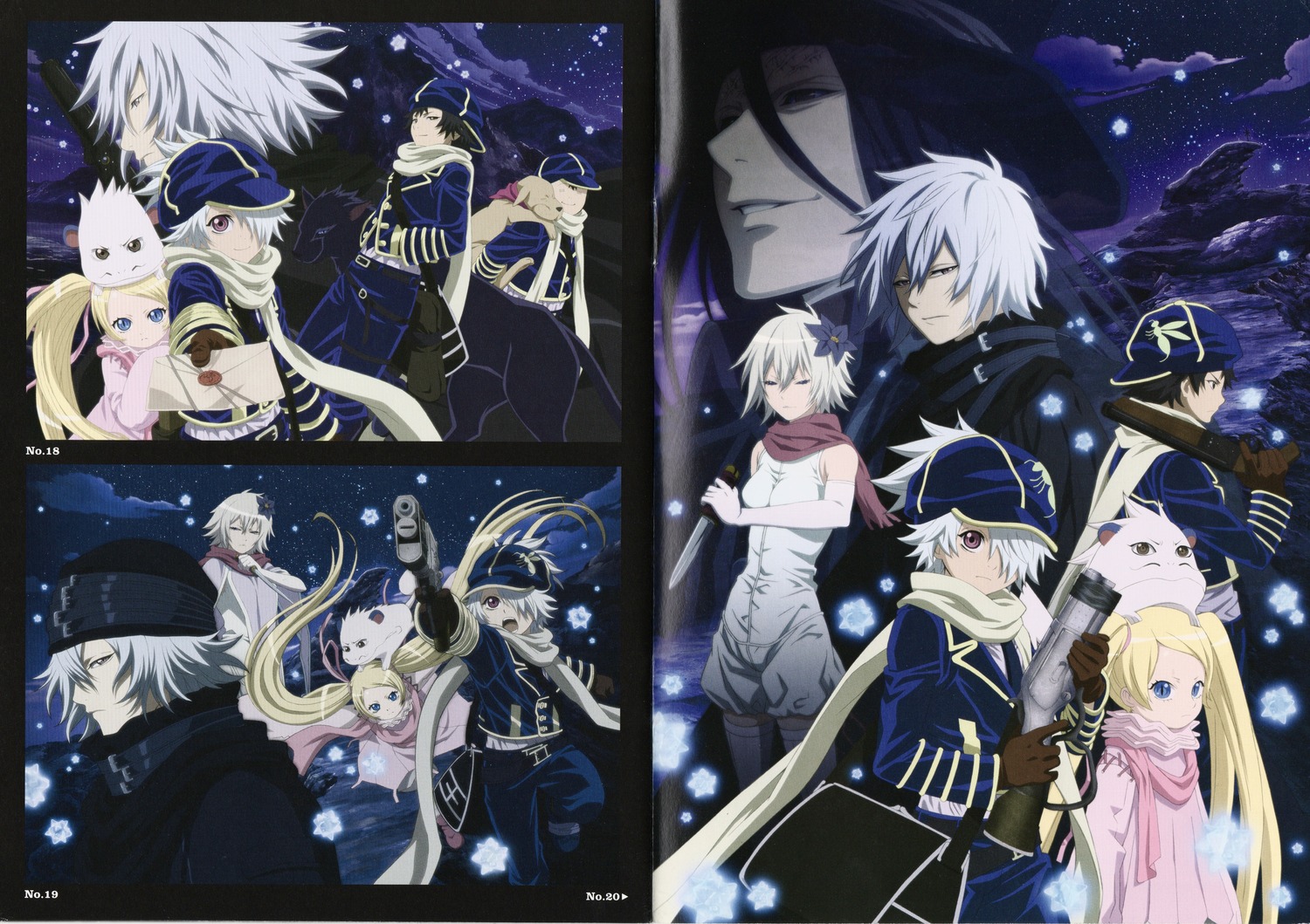 conner_kluff, gauche_suede, gun, lag_seeing, lawrence_(tegami_bachi), roda_(tegami_bachi), shiba_minako, steak