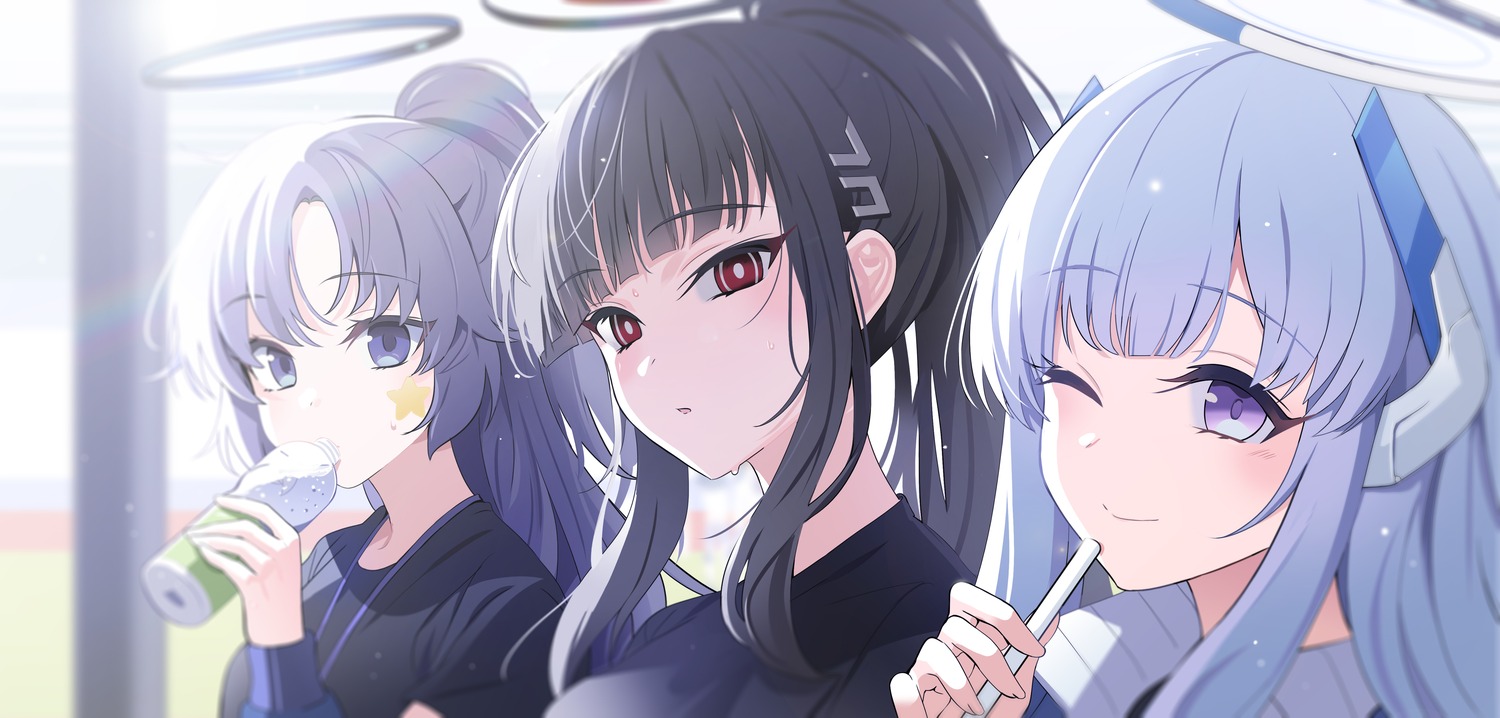blue_archive, gym_uniform, halo, hayase_yuuka, tattoo, tsukatsuki_rio, ushio_noa, yuki_(asayuki101)