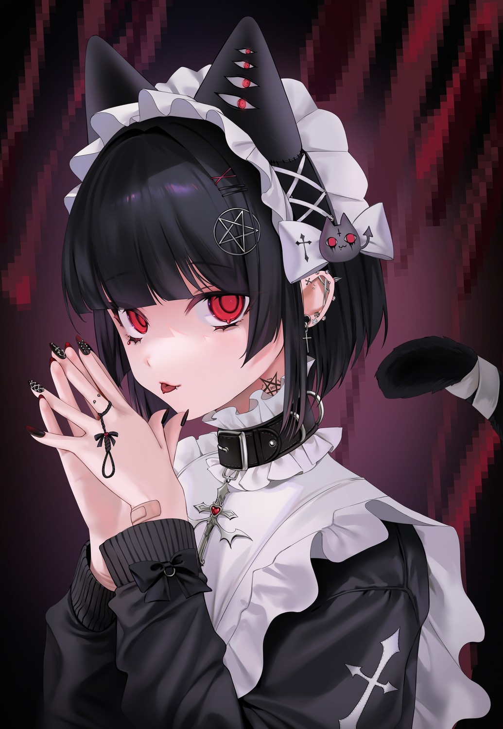 animal_ears, bandaid, gothic_lolita, lolita_fashion, nekomimi, ompf, tail, tattoo