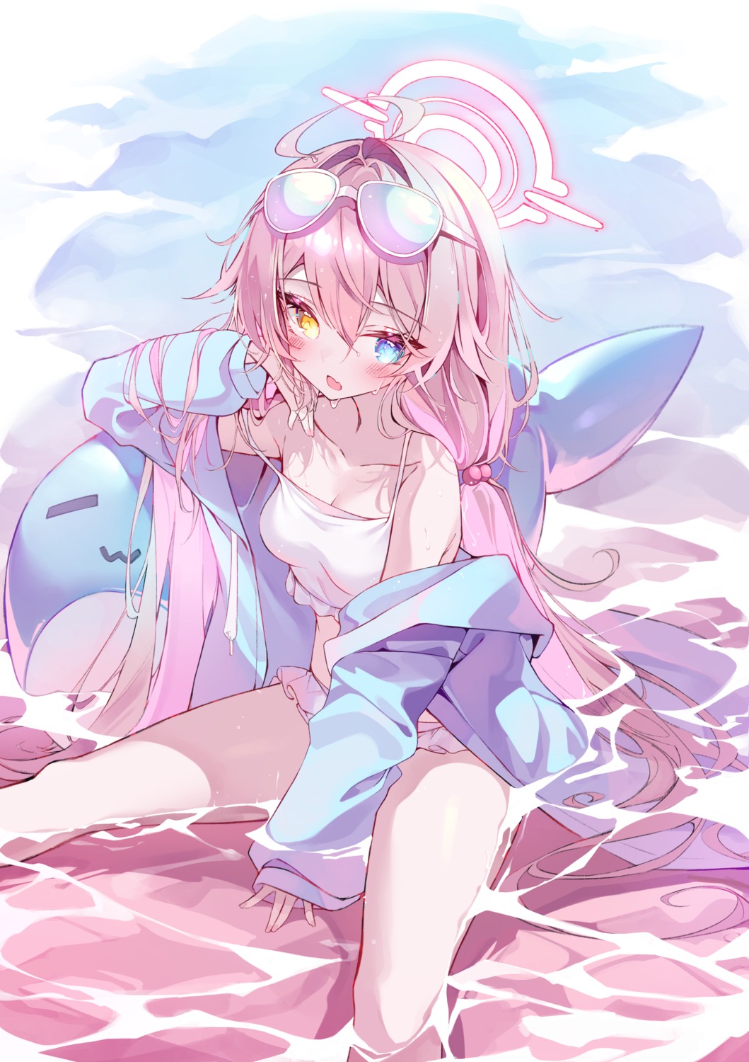 bikini, blue_archive, halo, heterochromia, megane, open_shirt, swimsuits, takanashi_hoshino