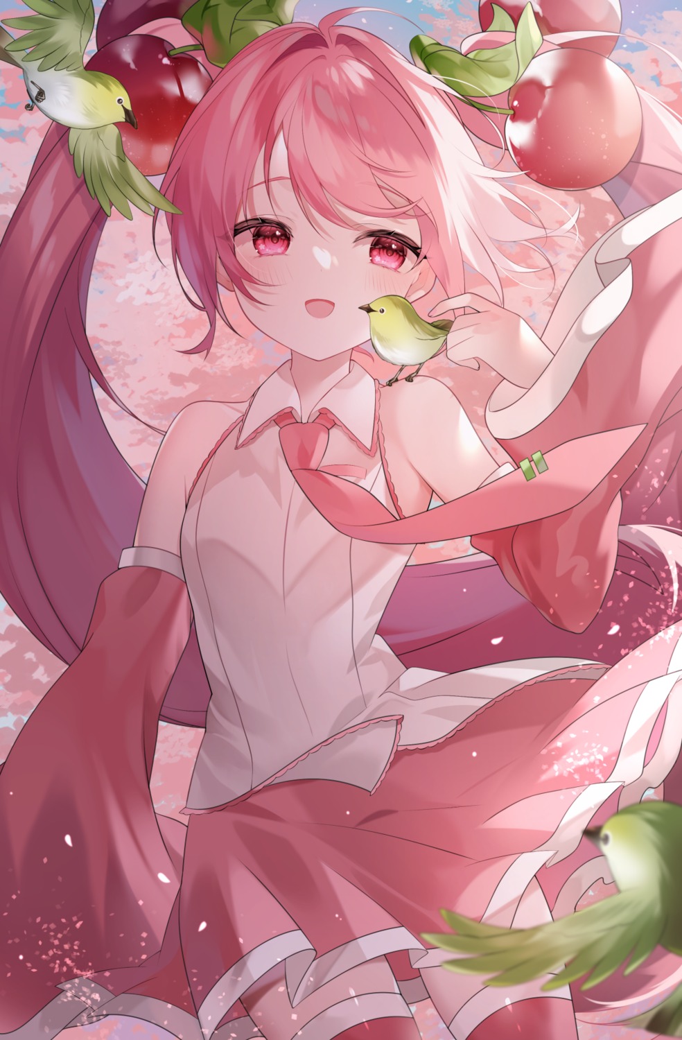 hatsune_miku, sakura_miku, skirt_lift, thighhighs, vocaloid, yuni_(irohasuiroiro)
