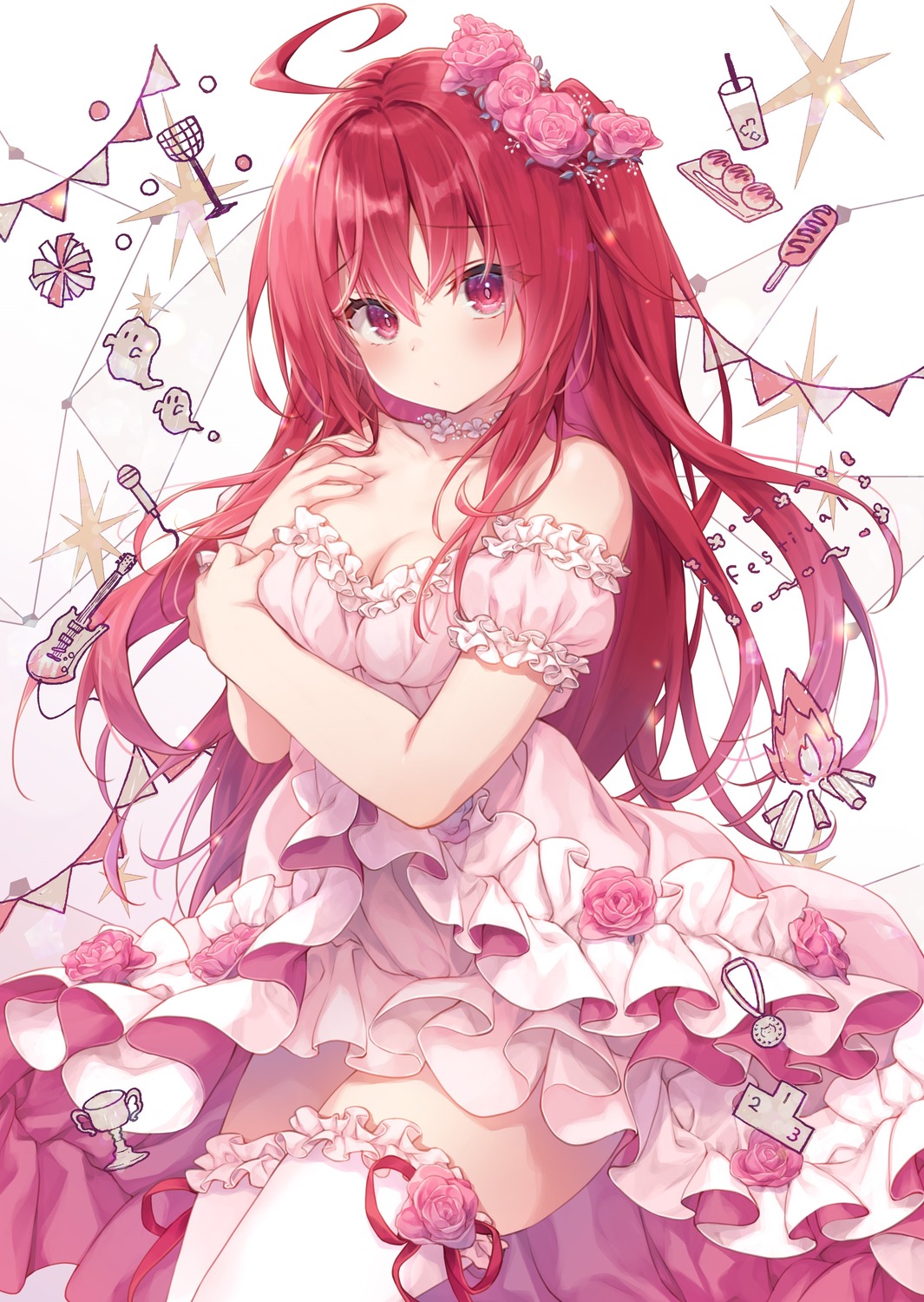 cleavage, dress, konomi, liar_liar, saionji_sarasa, thighhighs