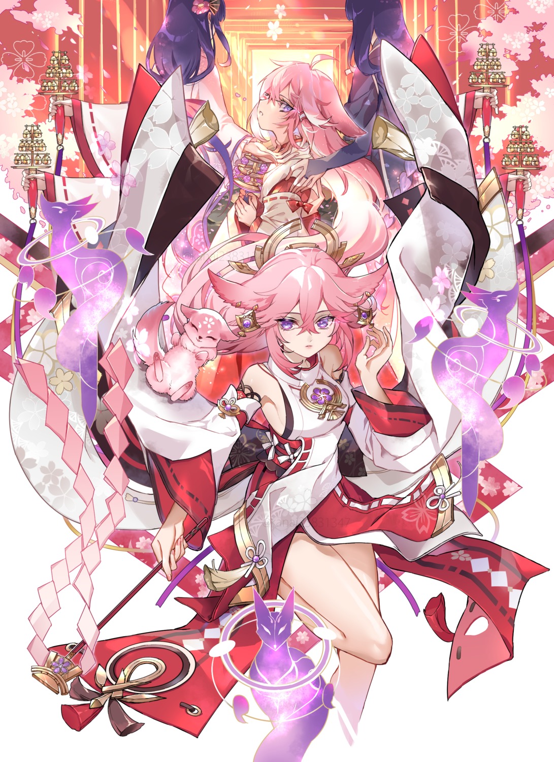 animal_ears, genshin_impact, japanese_clothes, kanai23831347, kitsune, raiden_shogun, yae_miko