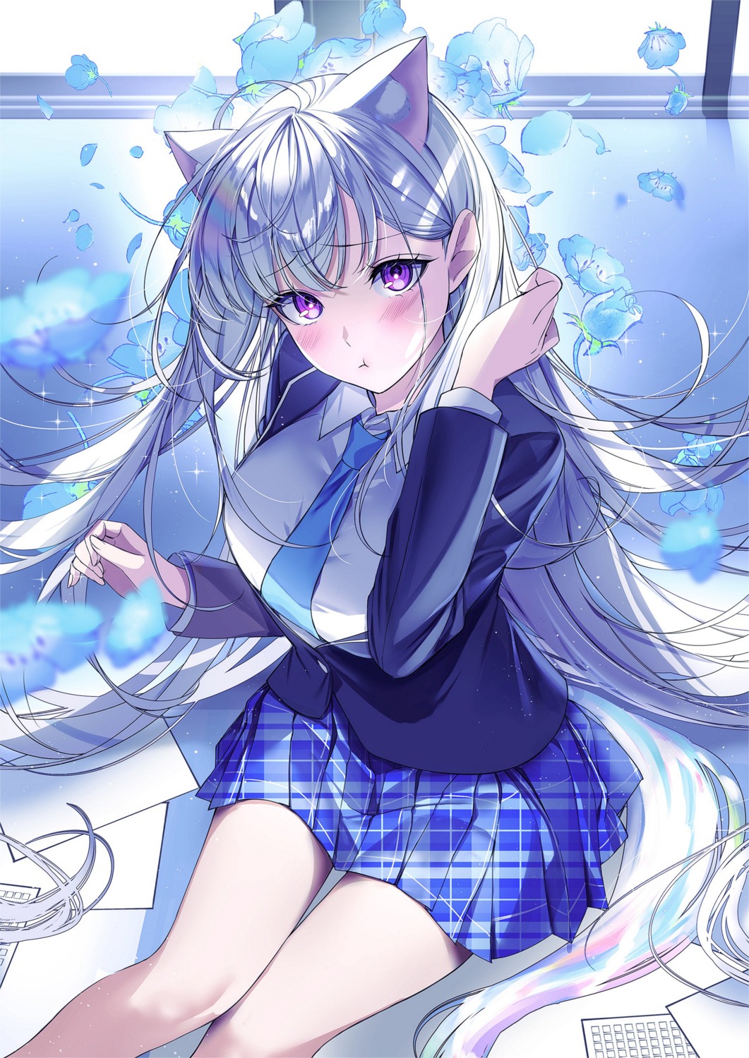 animal_ears, ayatsuno_yuni, ggatip, nekomimi, seifuku, stellive, tail
