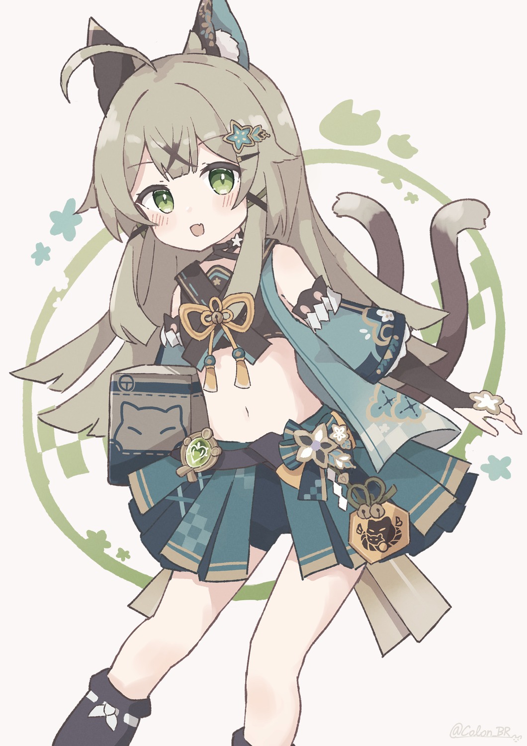 animal_ears, colon_br, genshin_impact, japanese_clothes, kirara_(genshin_impact), nekomimi, tail