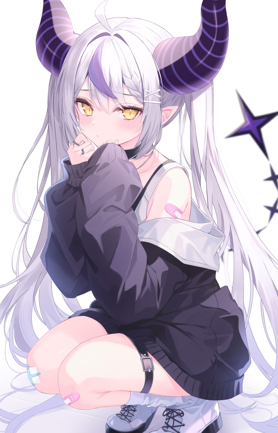 bandaid, garter, hololive, horns, kitano_yukito, la+_darknesss, pointy_ears, tail