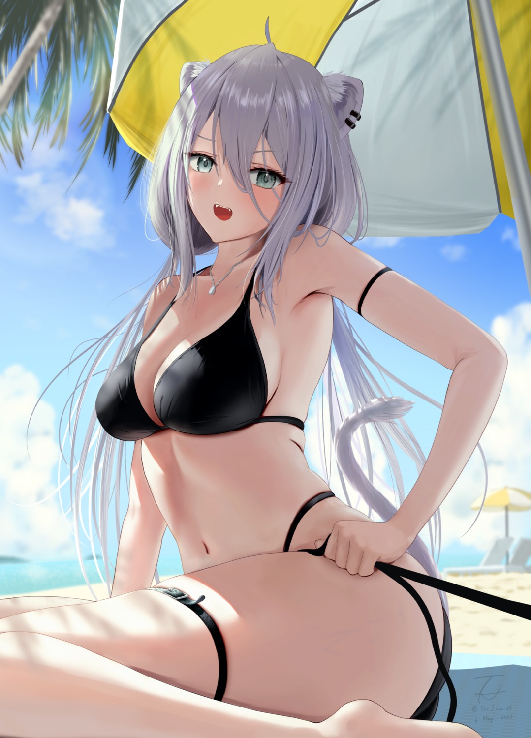animal_ears, bikini, garter, hololive, shishiro_botan, swimsuits, tail, torjun_111