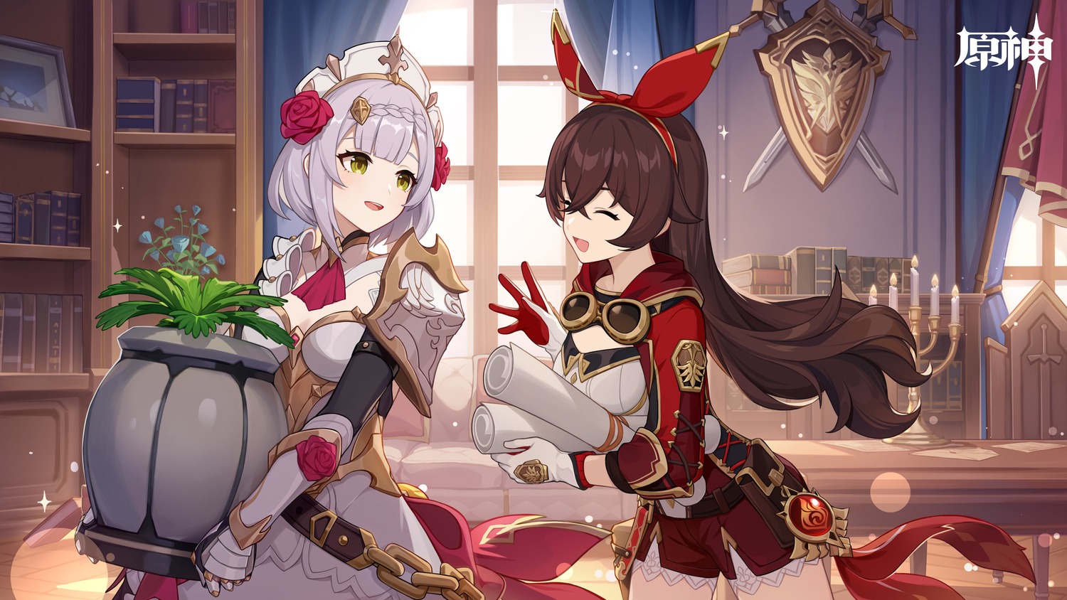 amber_(genshin_impact), armor, genshin_impact, maid, noelle_(genshin_impact), tagme