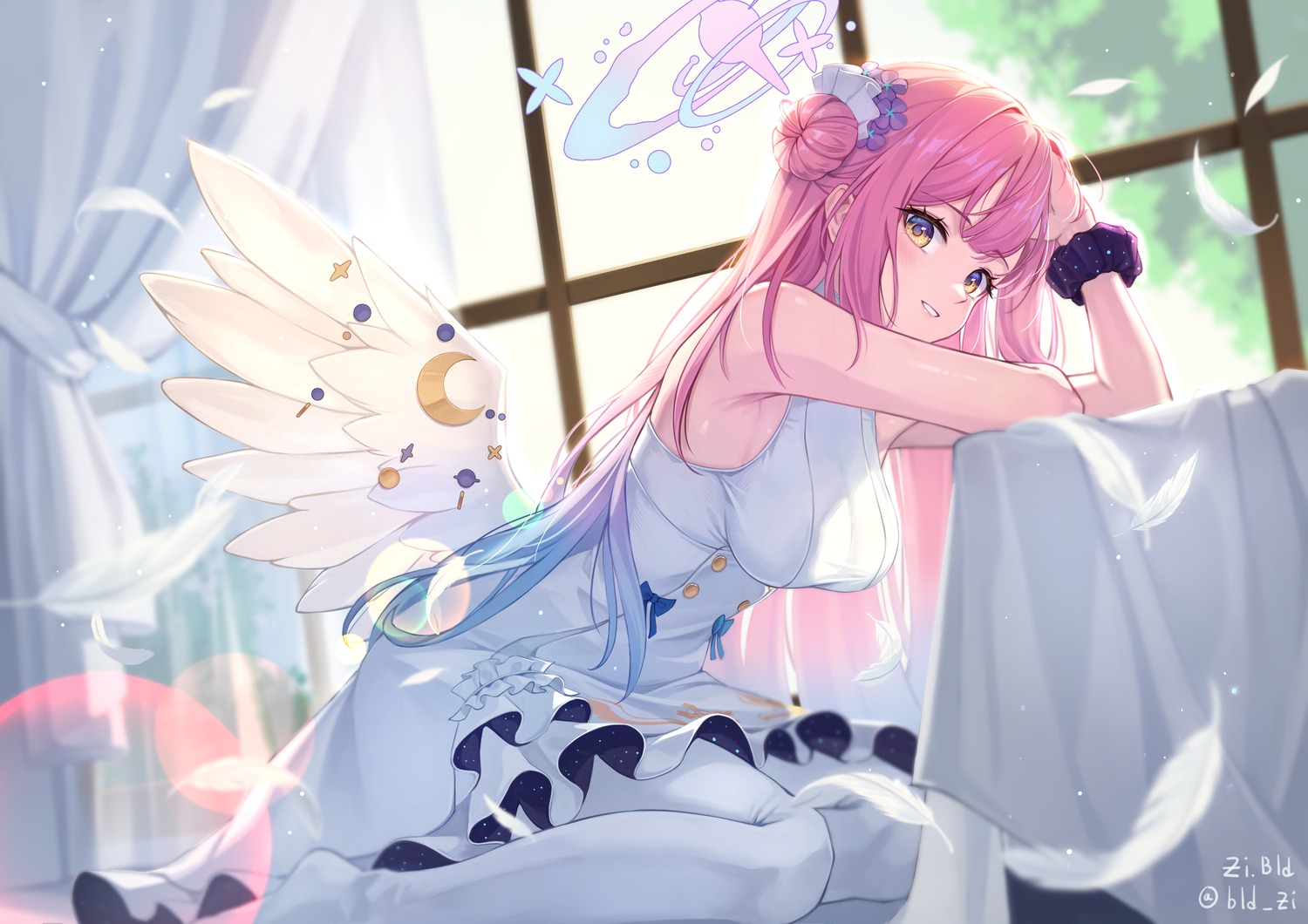angel, bld_zi, blue_archive, dress, misono_mika, pantyhose, wings