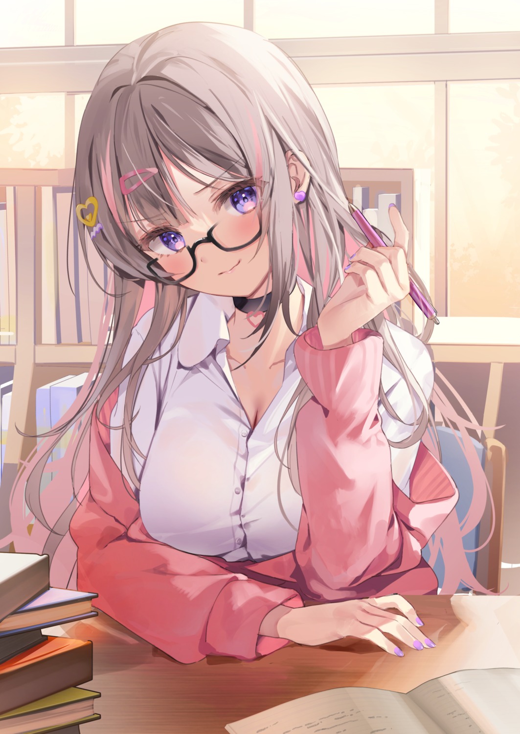 chiro_(norishiro_michiro), cleavage, megane, see_through, seifuku, sweater