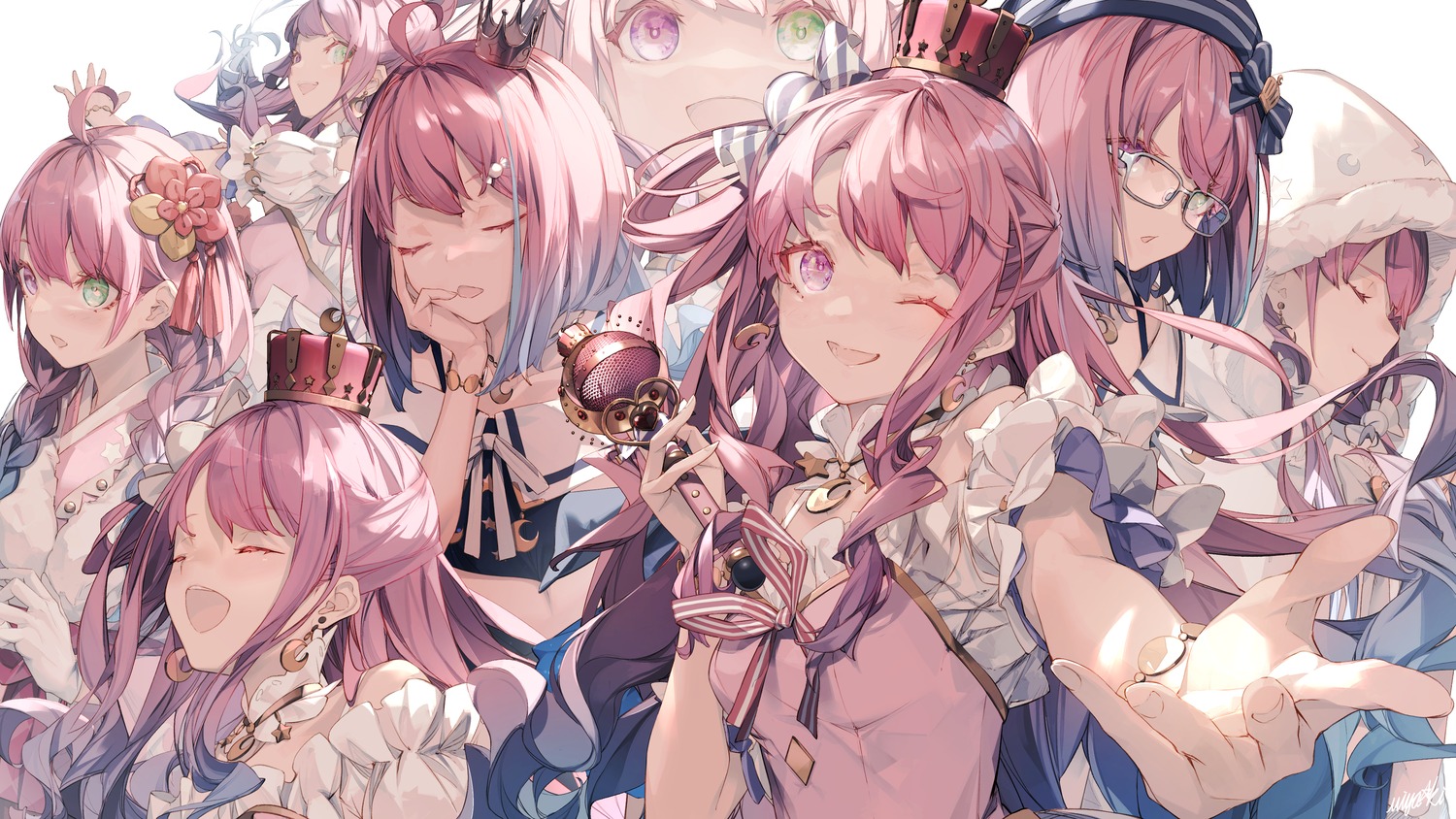 dress, heterochromia, himemori_luna, hololive, japanese_clothes, megane, miya-ki_(miya_key), wallpaper