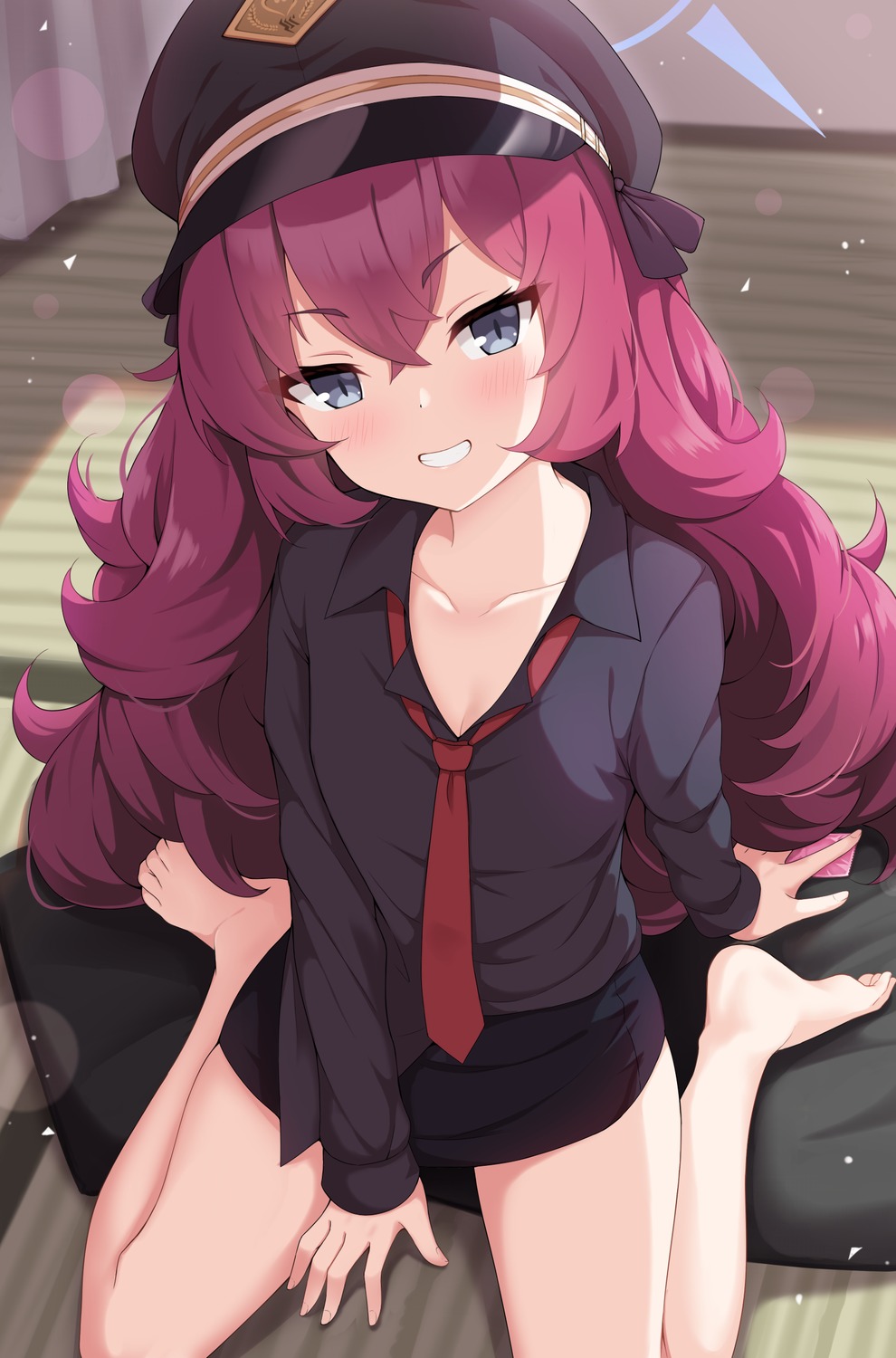 blue_archive, cleavage, enru, halo, natsume_iroha, open_shirt, uniform