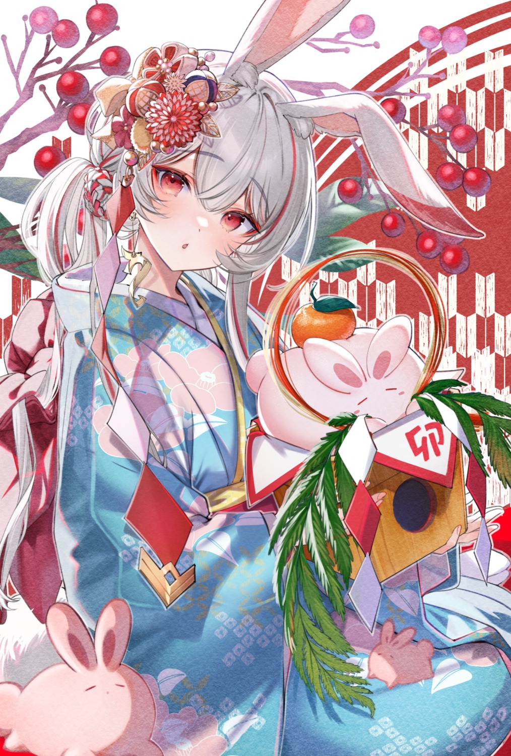 animal_ears, bunny_ears, kimono, shuri_(84k)