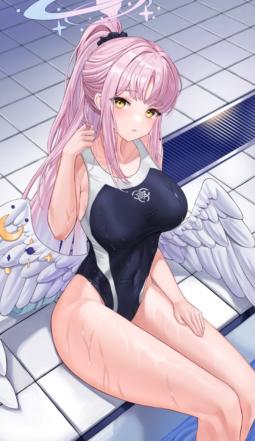 angel, artist_revision, blue_archive, misono_mika, nyanbutter, swimsuits, wet, wings
