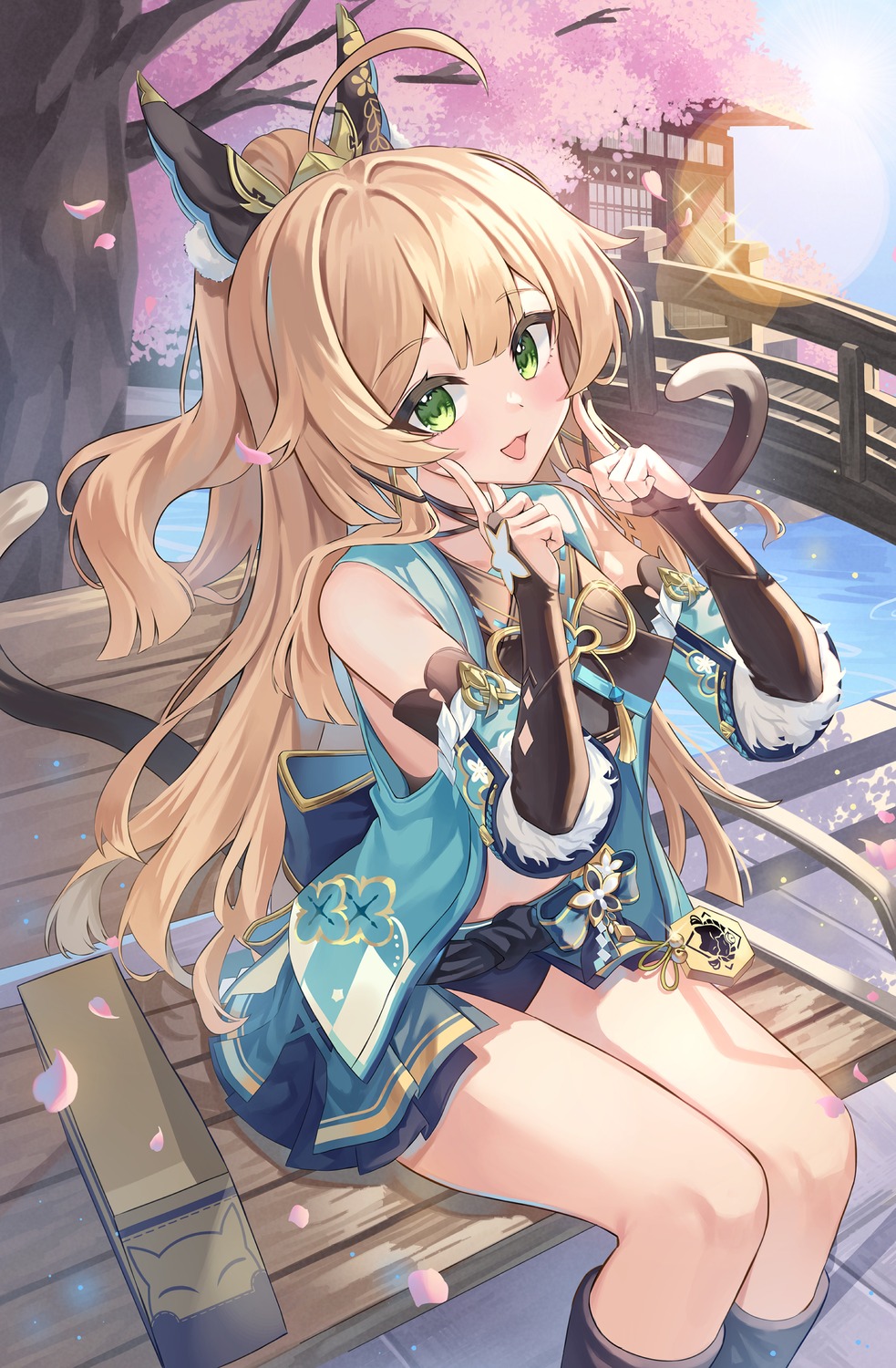animal_ears, genshin_impact, greenapple, japanese_clothes, kirara_(genshin_impact), pantsu, tail