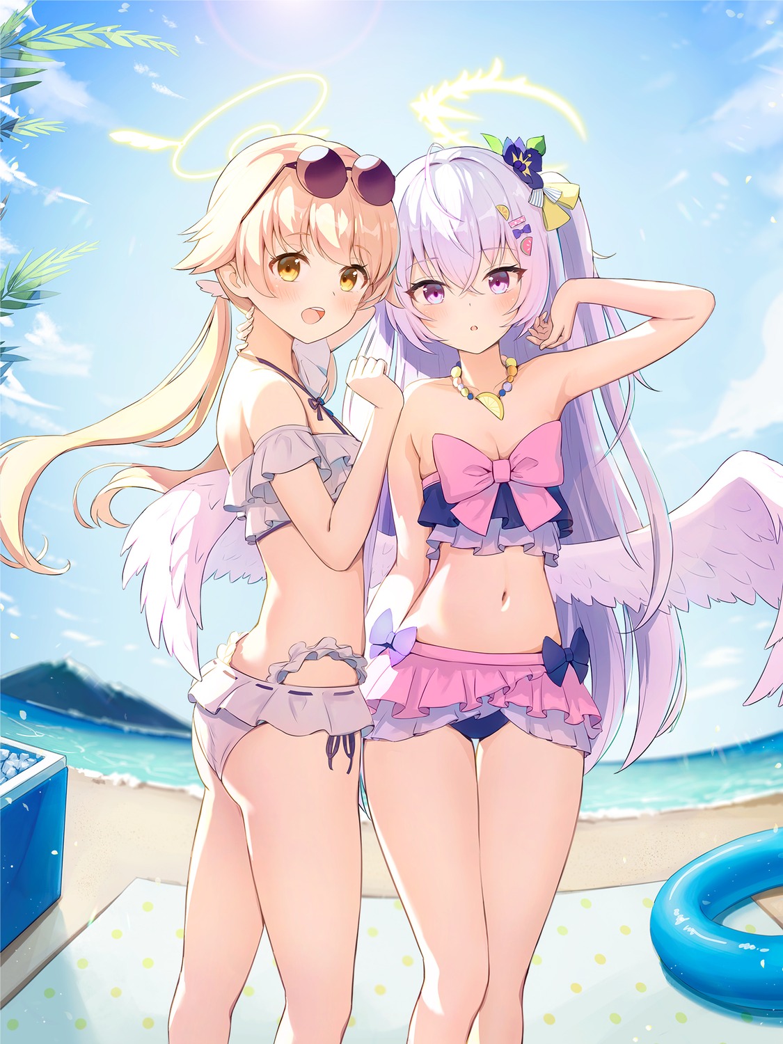 ajitani_hifumi, angel, bikini, blue_archive, megane, sauvignon, shirasu_azusa, swimsuits, thong, wings