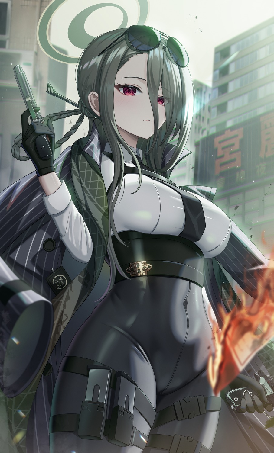 blue_archive, garter, gun, halo, konoe_mina, megane, subob