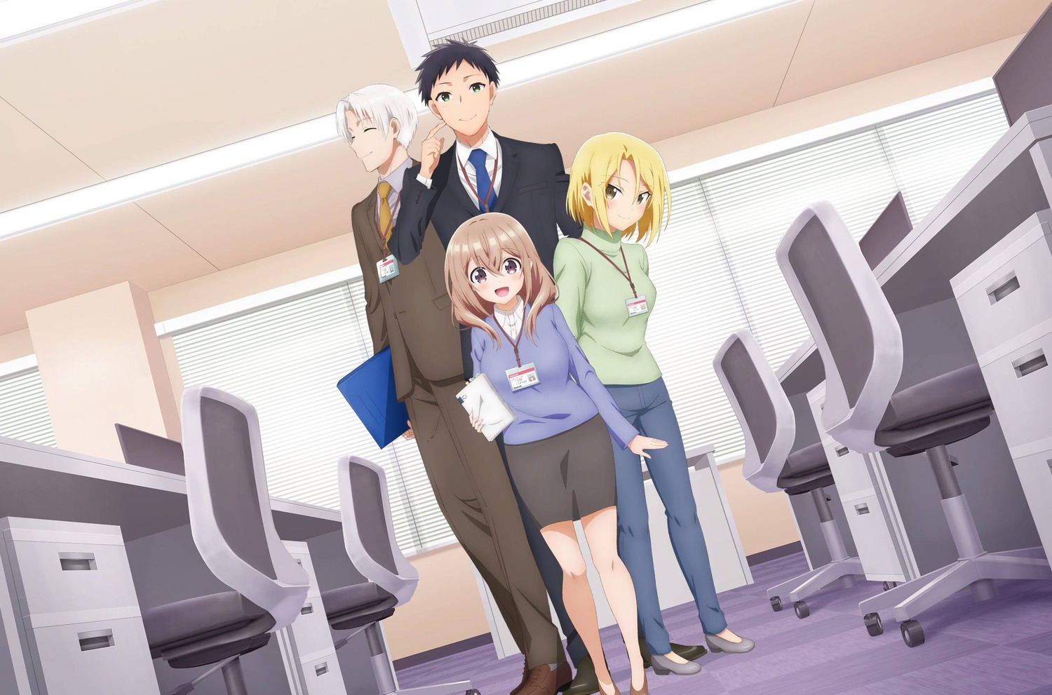 akina_chihiro, business_suit, hayakawa_chinatsu, katase_shiori, shinozaki_takuma, sweater, uchi_no_kaisha_no_chiisai_senpai_no_hanashi