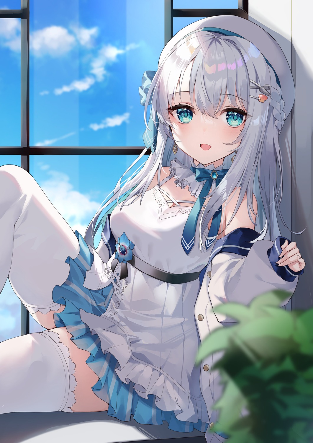 40_(0f0urw), dress, indie_virtual_youtuber, nagino_mashiro, thighhighs