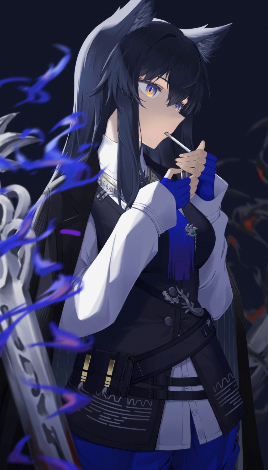 animal_ears, arknights, gaoqiaoyuyin_takahashi, smoking, texas_(arknights)