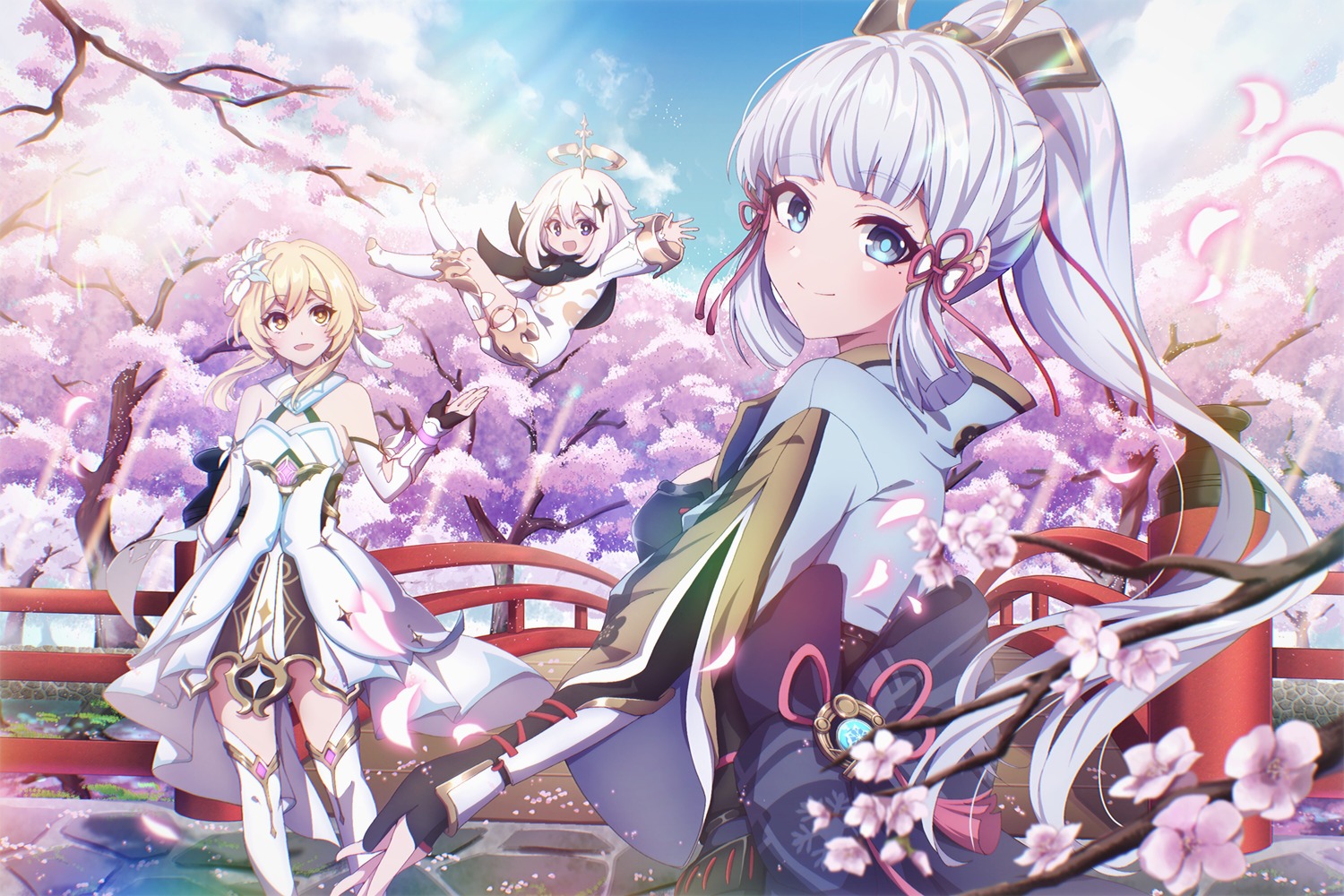 armor, chinese_wolfberry, dress, genshin_impact, japanese_clothes, kamisato_ayaka, lumine, paimon
