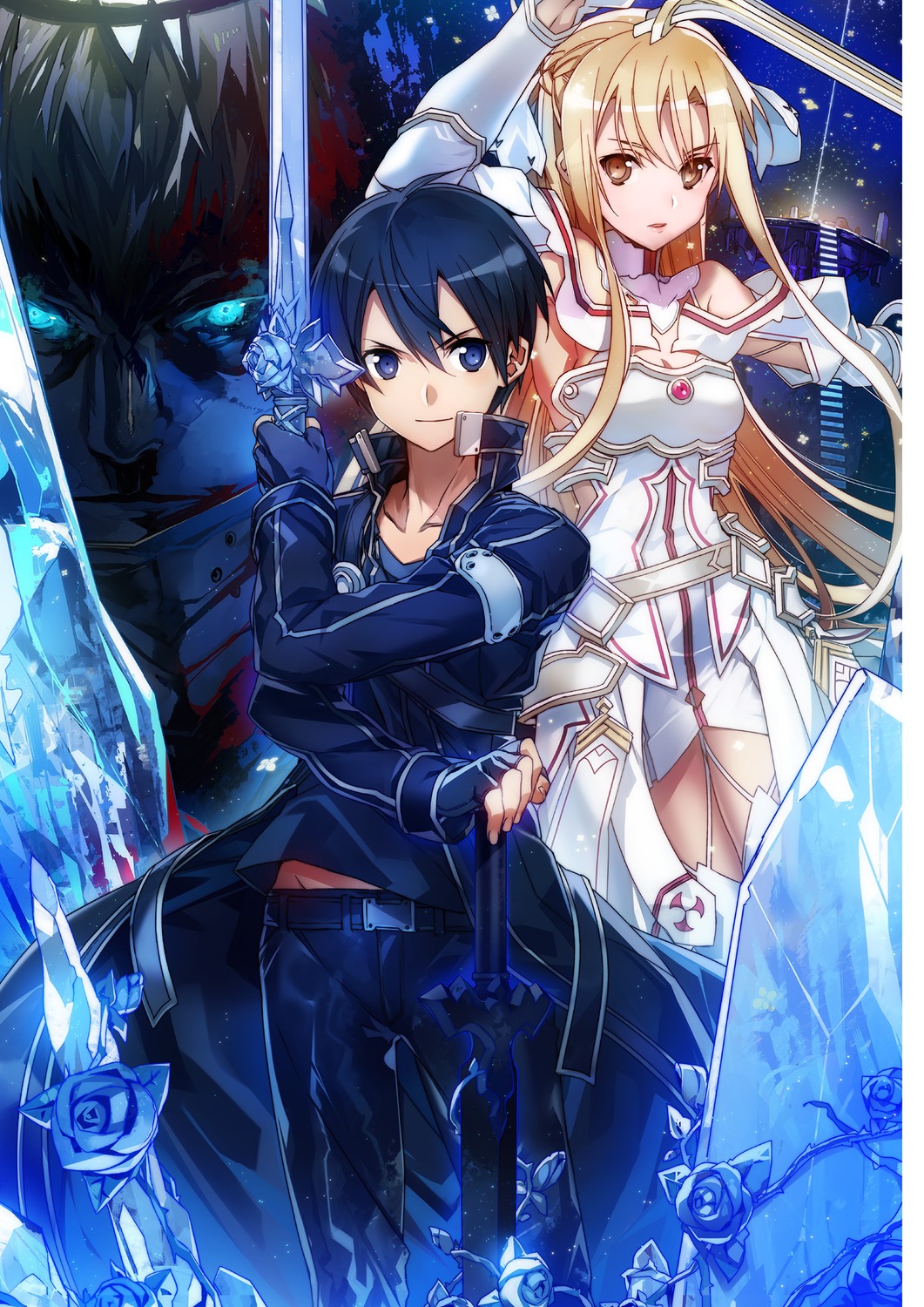 armor, asuna_(sword_art_online), bunbun, digital_version, gabriel_miller, kirito, sword, sword_art_online
