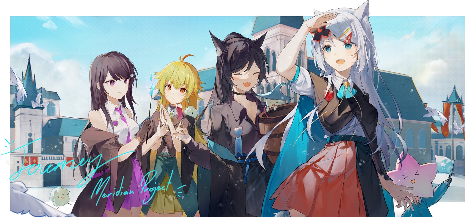 amari_(artist), animal_ears, cleavage, meridian_project, nekomimi, open_shirt, seifuku