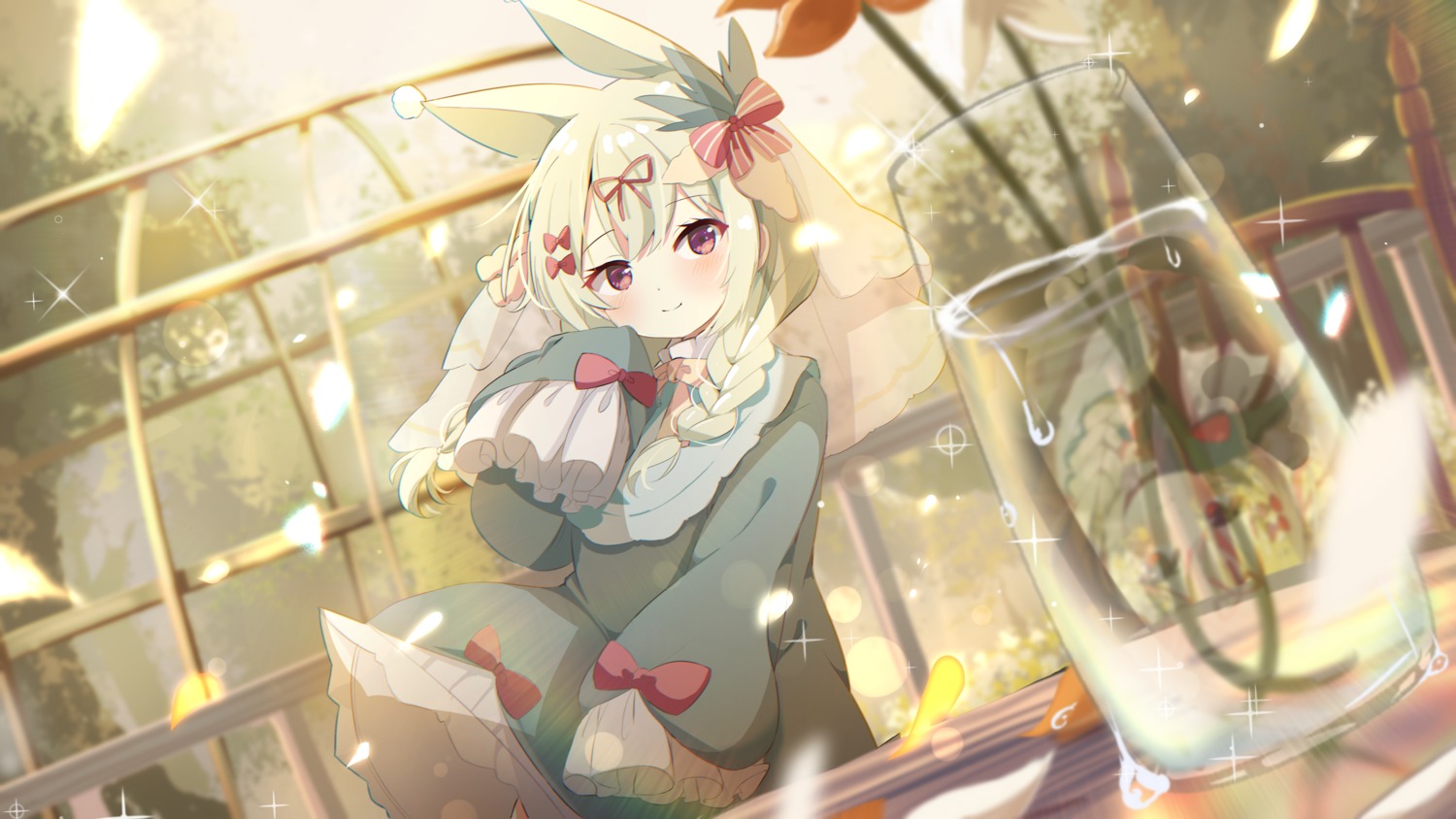 animal_ears, dress, majima, skirt_lift, wallpaper
