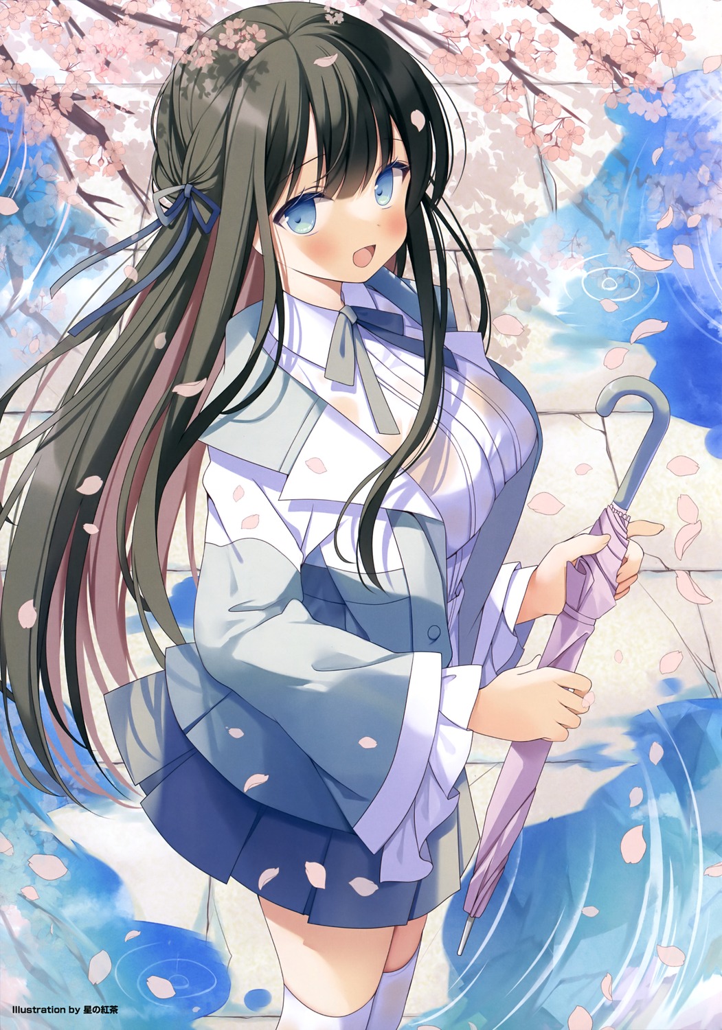 hoshino_koucha, thighhighs, umbrella