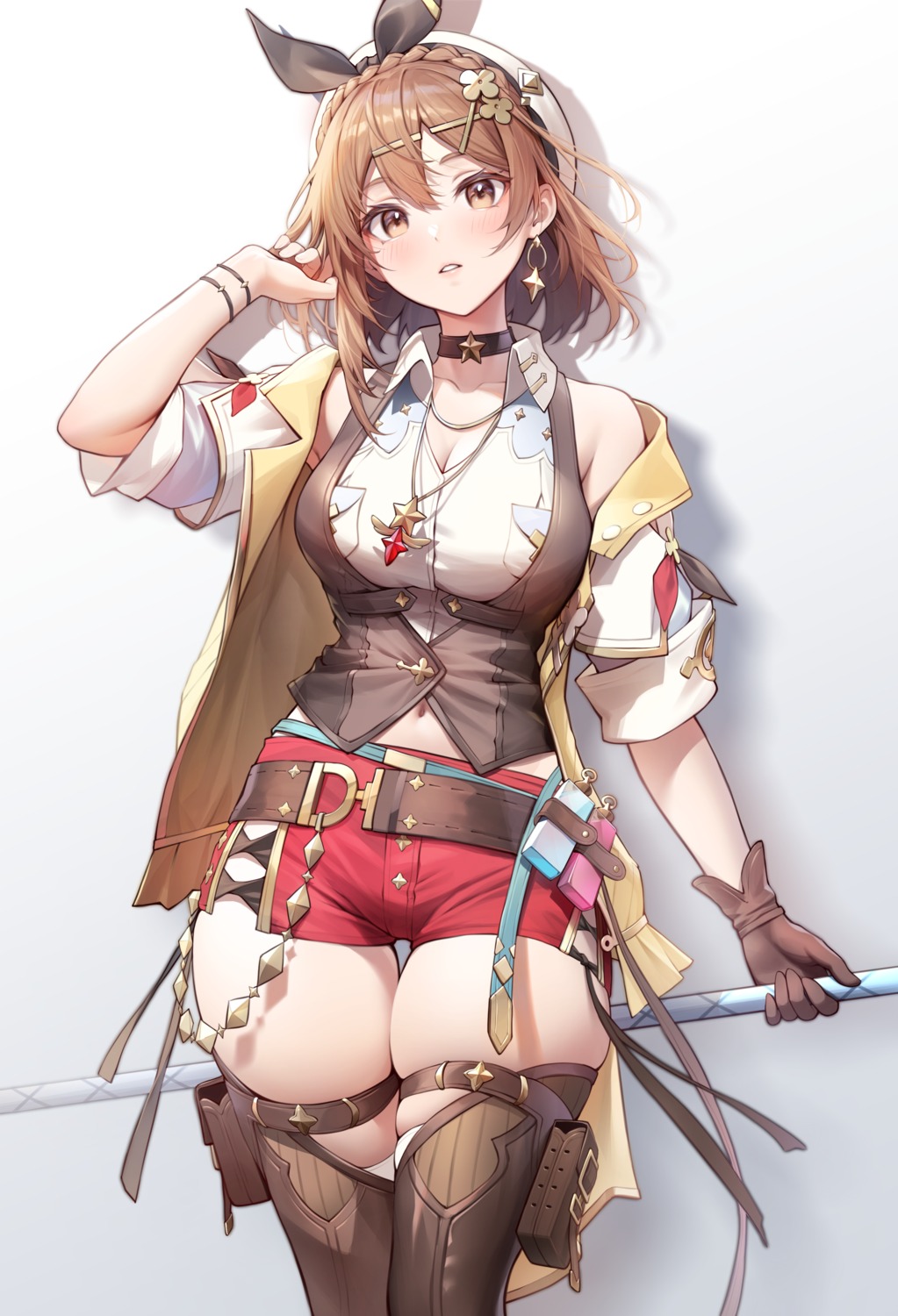 atelier, atelier_ryza, atelier_ryza_3, cleavage, garter, reisalin_stout, thighhighs, weapon, zhenli-mari