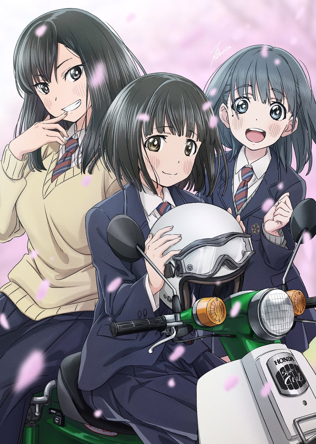 eniwa_shii_(super_cub), katorifuta, koguma_(super_cub), reiko_(super_cub), seifuku, super_cub, sweater