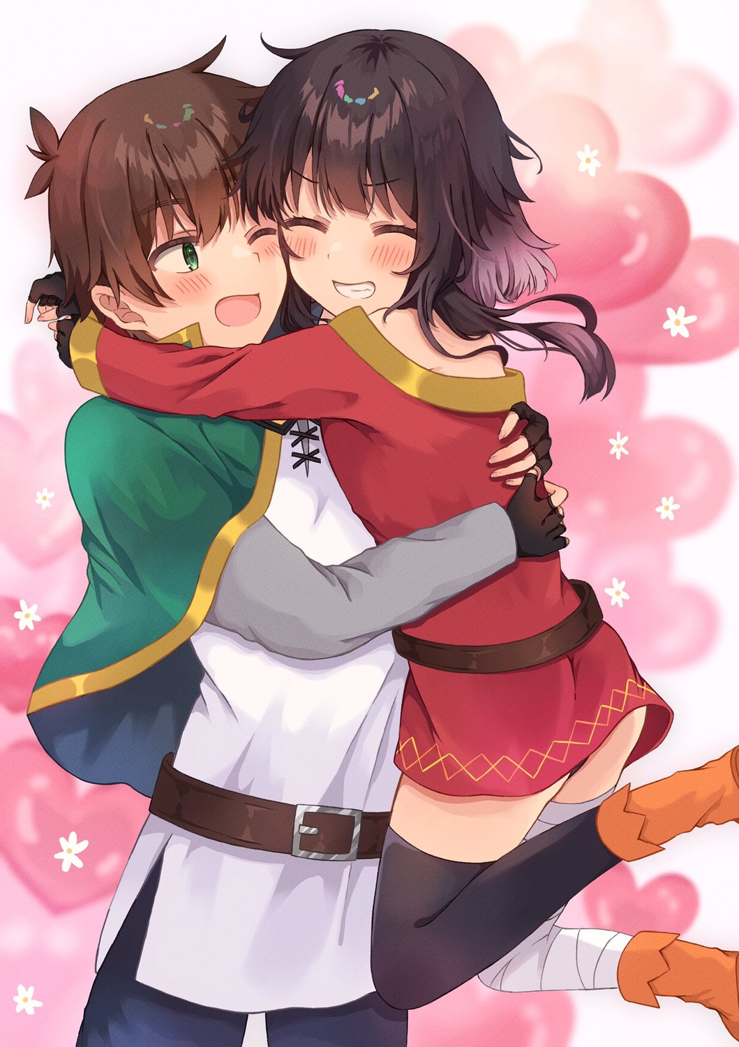 bandages, dress, kono_subarashii_sekai_ni_shukufuku_wo!, megumin, satou_kazuma, thighhighs, witch, yuno_(suke_yuno)