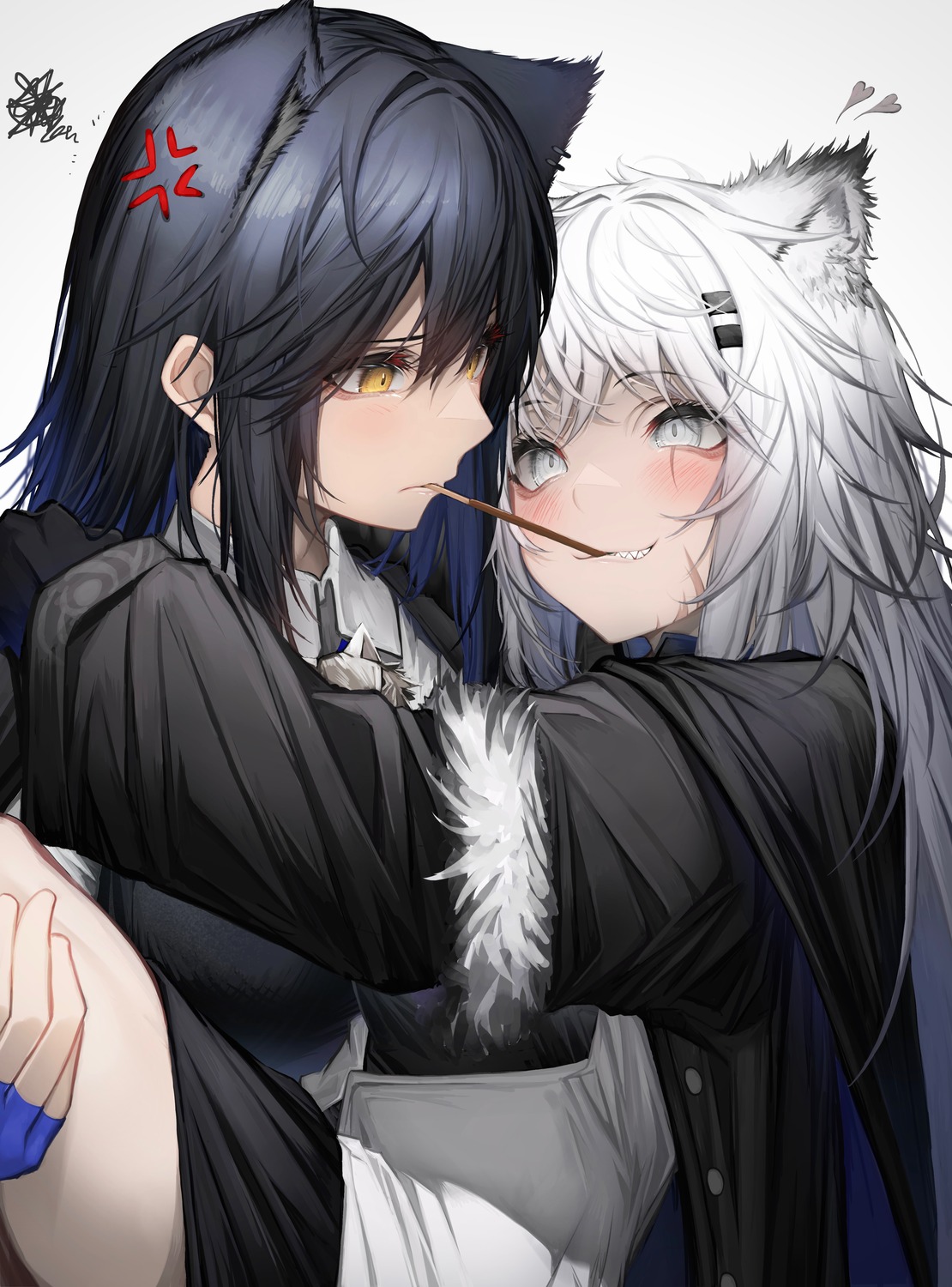 animal_ears, arknights, lappland_(arknights), tab_head, texas_(arknights), yuri