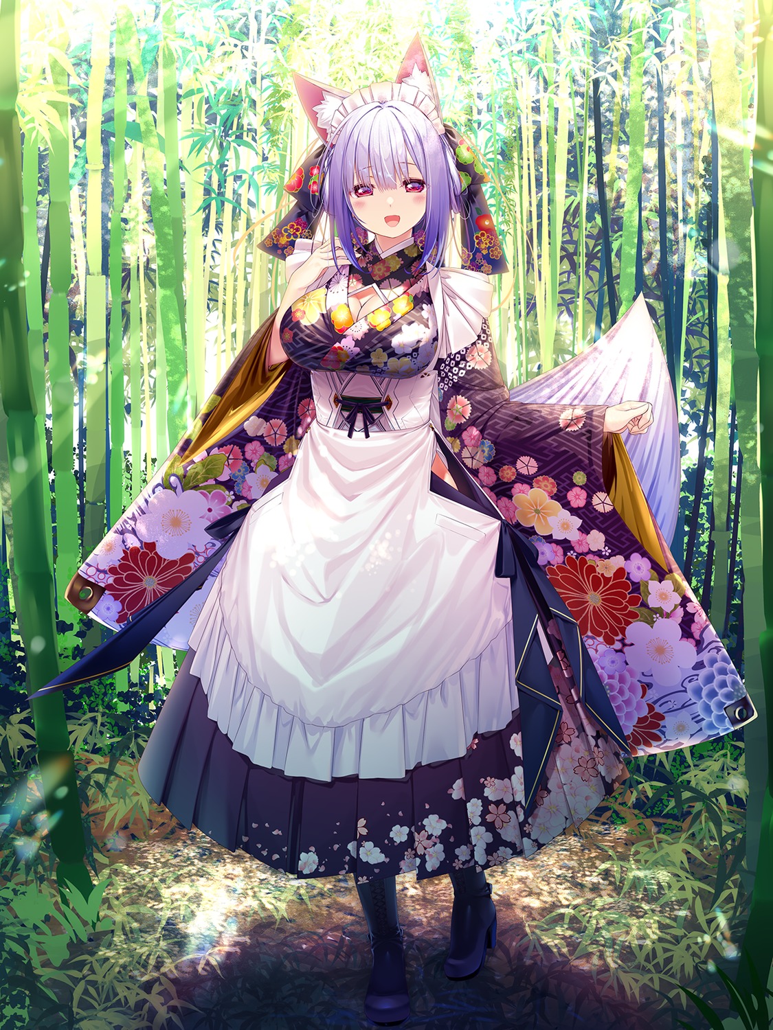 animal_ears, indie_virtual_youtuber, kamishiro_natsume, kitsune, maid, tagme, tail, wa_maid