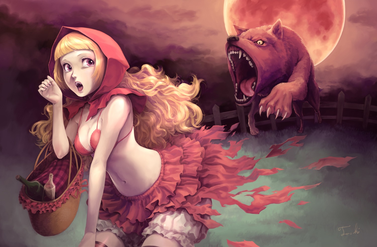 bra, cleavage, little_red_riding_hood_(character), toshi