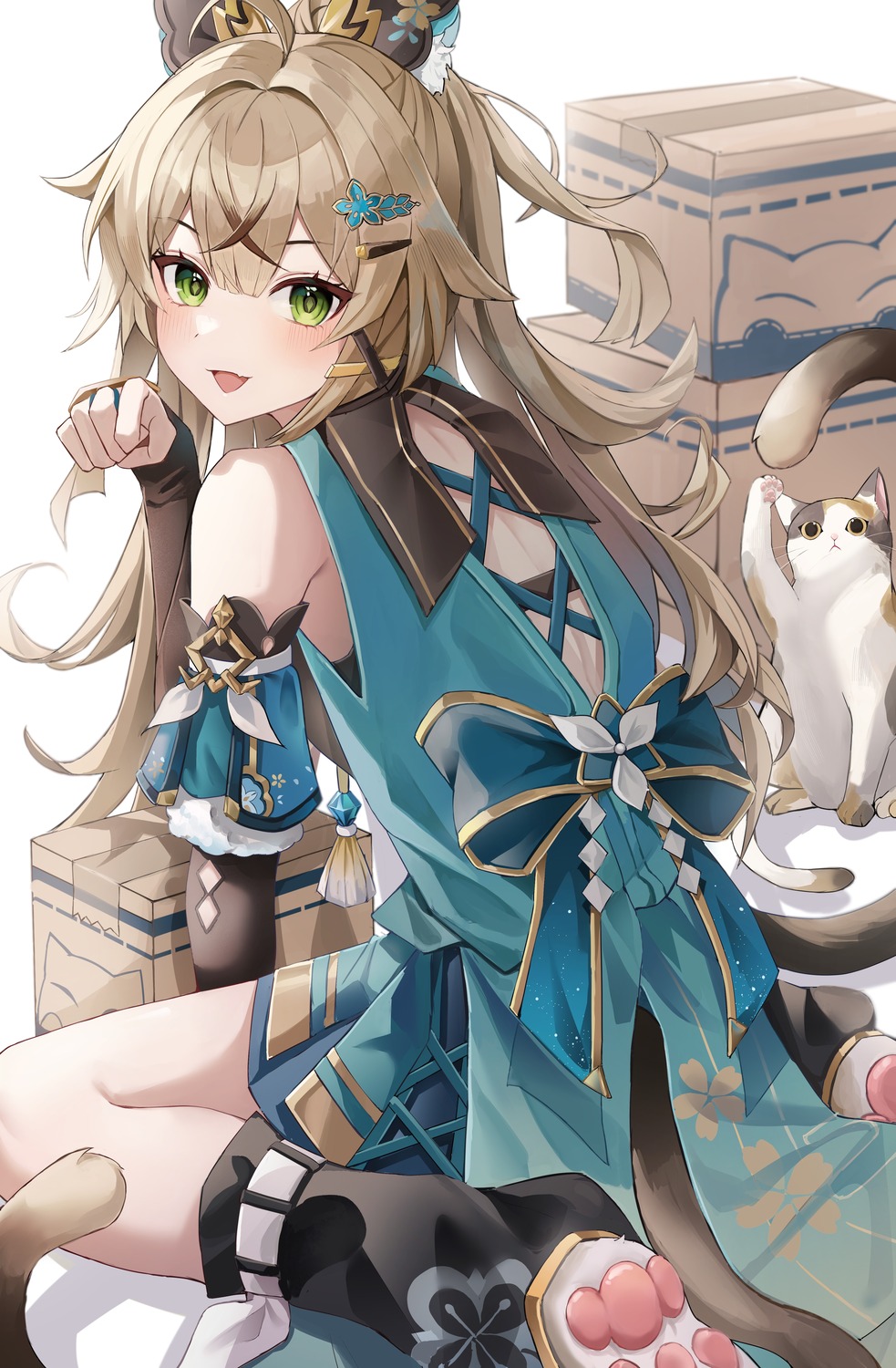 animal_ears, genshin_impact, japanese_clothes, kim_leeyoon, kirara_(genshin_impact), neko, nekomimi, tail