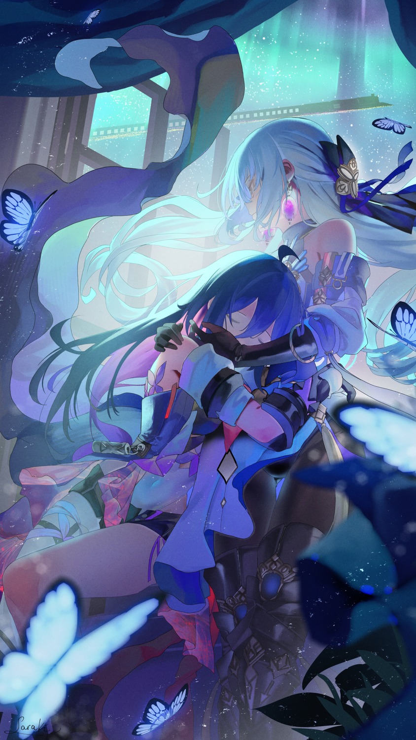 armor, bronya_rand, garter, honkai:_star_rail, pantyhose, saraki, seele_(honkai:_star_rail), yuri