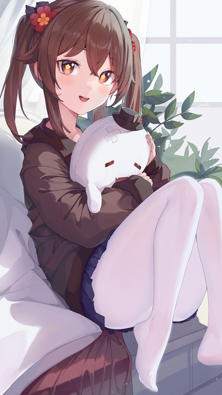 genshin_impact, hu_tao, pantyhose, skirt_lift, snozaki