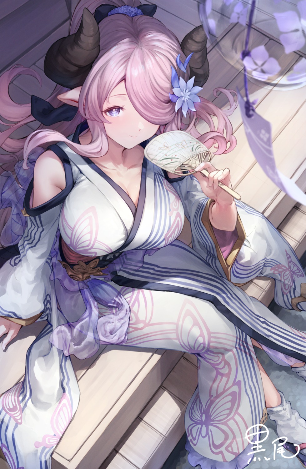 blacktail_hihi, cleavage, granblue_fantasy, horns, narumeia_(granblue_fantasy), pointy_ears, yukata